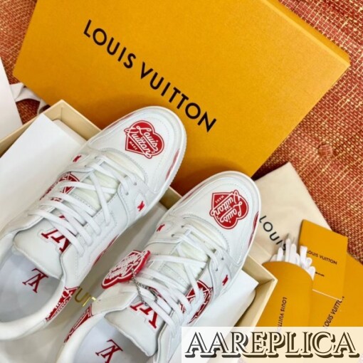 Replica Louis Vuitton LV Trainer Sneakers with Red Heart Logo 4