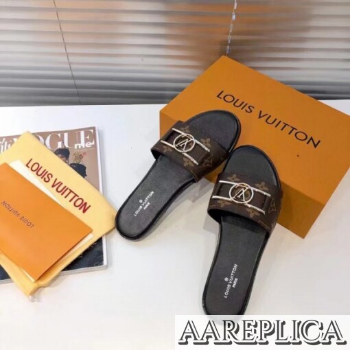 Replica Louis Vuitton Lock It Flat Mules In Monogram Canvas 5