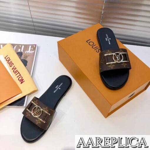 Replica Louis Vuitton Lock It Flat Mules In Monogram Canvas 6