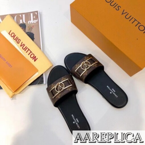 Replica Louis Vuitton Lock It Flat Mules In Monogram Canvas 7