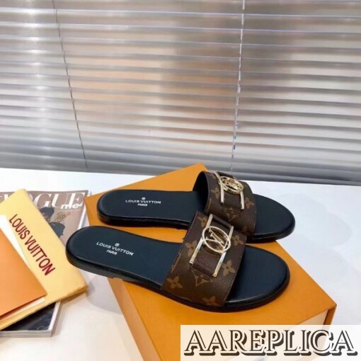 Replica Louis Vuitton Lock It Flat Mules In Monogram Canvas 8