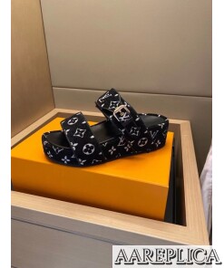 Replica Louis Vuitton Jumbo Flatform Mules In Monogram Velvet 2