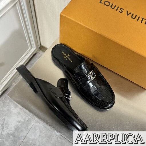 Replica Louis Vuitton Major Open-back Loafers In Black Leather 2