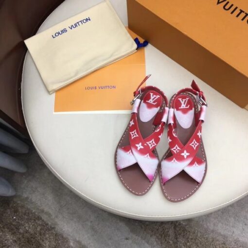 Replica Louis Vuitton LV Escale Palma Flat Sandals Red 4