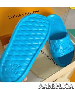 Replica Louis Vuitton Waterfront Mules In Blue Monogram Rubber 2