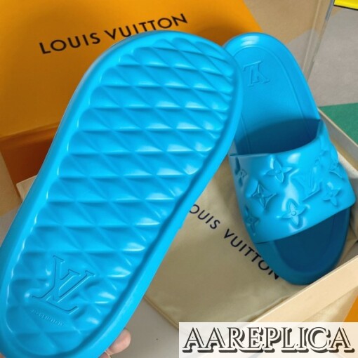 Replica Louis Vuitton Waterfront Mules In Blue Monogram Rubber 2