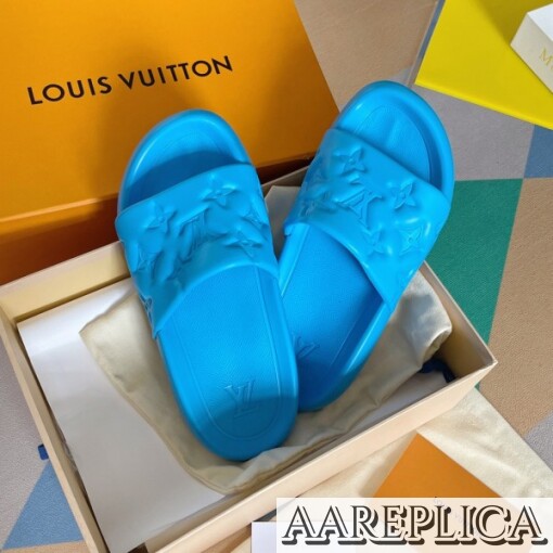 Replica Louis Vuitton Waterfront Mules In Blue Monogram Rubber 3