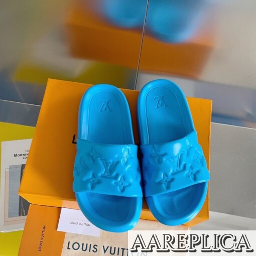 Replica Louis Vuitton Waterfront Mules In Blue Monogram Rubber 6