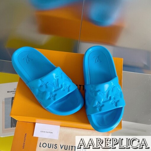 Replica Louis Vuitton Waterfront Mules In Blue Monogram Rubber 7