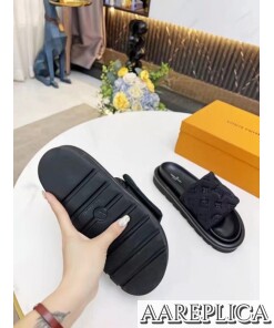 Replica Louis Vuitton Pool Pillow Flat Comfort Mules Black 2