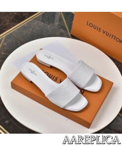 Replica Louis Vuitton Revival Flat Mules In White Monogram Lambskin 2