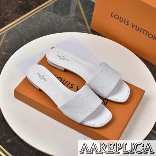 Replica Louis Vuitton Revival Flat Mules In White Monogram Lambskin 2