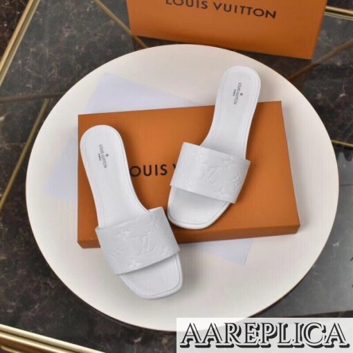 Replica Louis Vuitton Revival Flat Mules In White Monogram Lambskin 5