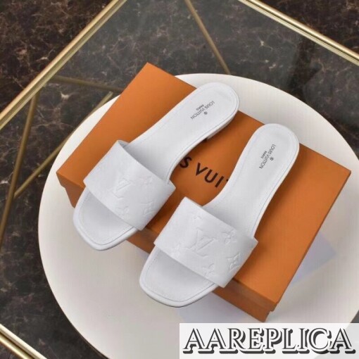 Replica Louis Vuitton Revival Flat Mules In White Monogram Lambskin 7