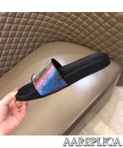 Replica Louis Vuitton Waterfront Mules In Black Iridescent Monogram 2