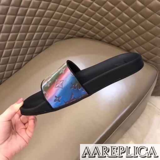 Replica Louis Vuitton Waterfront Mules In Black Iridescent Monogram 2