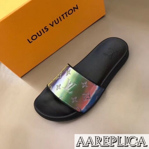 Replica Louis Vuitton Waterfront Mules In Black Iridescent Monogram 5