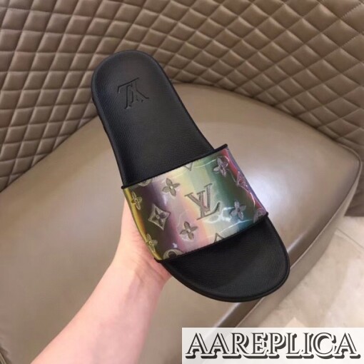 Replica Louis Vuitton Waterfront Mules In Black Iridescent Monogram 6