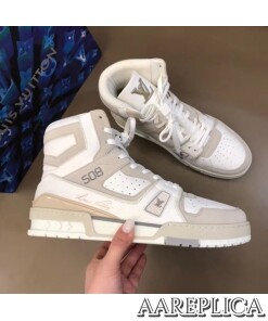 Replica Louis Vuitton White LV Trainer Sneaker Boots 2