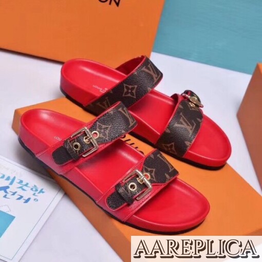 Replica Louis Vuitton Red Bom Dia Mule Monogram Canvas 2