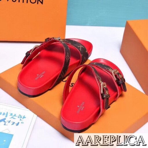 Replica Louis Vuitton Red Bom Dia Mule Monogram Canvas 3