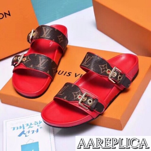 Replica Louis Vuitton Red Bom Dia Mule Monogram Canvas 4