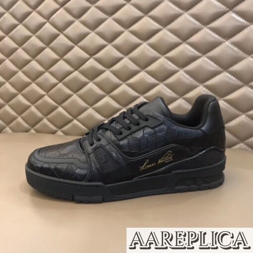 Replica Louis Vuitton LV Trainer Sneakers In Crocodile Embossed Leather 2