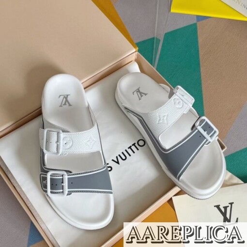 Replica Louis Vuitton LV Trainer Mules In White Leather 5