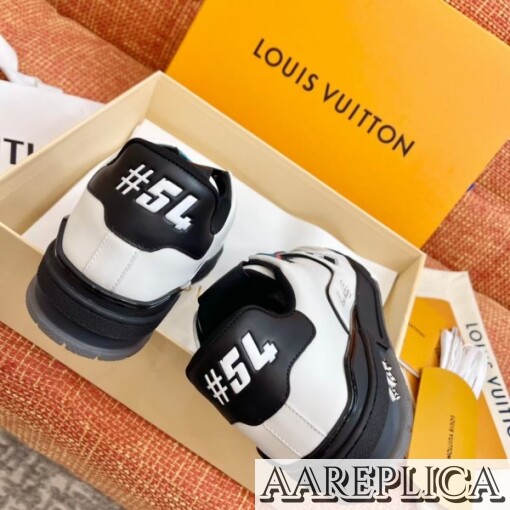 Replica Louis Vuitton White/Black LV Trainer Sneakers with #54 2