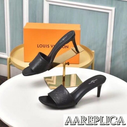 Replica Louis Vuitton Revival Mules 55mm In Black Monogram Lambskin 4