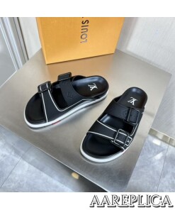 Replica Louis Vuitton LV Trainer Mules In Black Leather 2