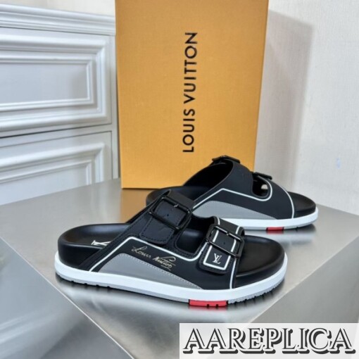 Replica Louis Vuitton LV Trainer Mules In Black Leather 5