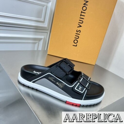 Replica Louis Vuitton LV Trainer Mules In Black Leather 7