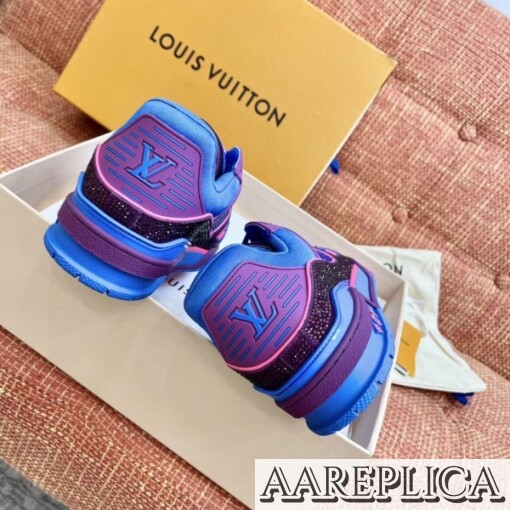 Replica Louis Vuitton LV Trainer Sneakers In Purple Crystals 2