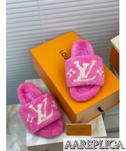 Replica Louis Vuitton Paseo Flat Comfort Mules In Pink Shearling 2