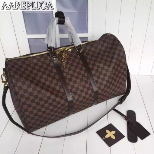 Replica Louis Vuitton Keepall Bandouli??re 55 Damier Ebene N41414 2