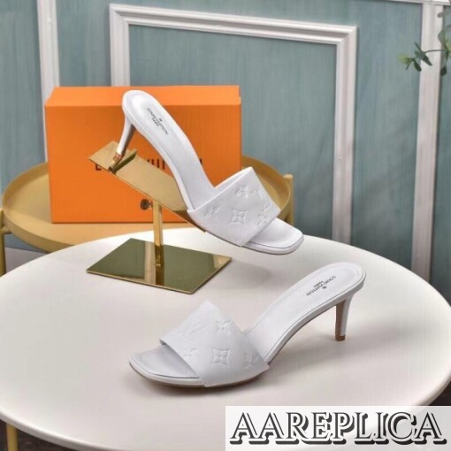 Replica Louis Vuitton Revival Mules 55mm In White Monogram Lambskin 4