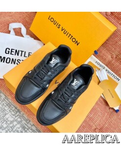 Replica Louis Vuitton Black LV Trainer Sneakers with Wool 2