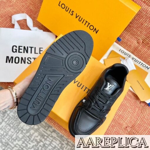 Replica Louis Vuitton Black LV Trainer Sneakers with Wool 6