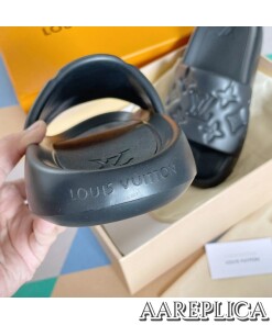 Replica Louis Vuitton Waterfront Mules In Black Monogram Rubber 2