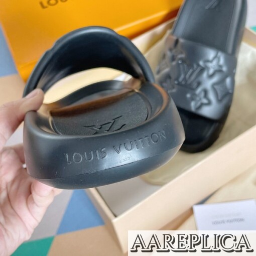 Replica Louis Vuitton Waterfront Mules In Black Monogram Rubber 2