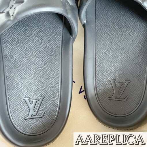 Replica Louis Vuitton Waterfront Mules In Black Monogram Rubber 3