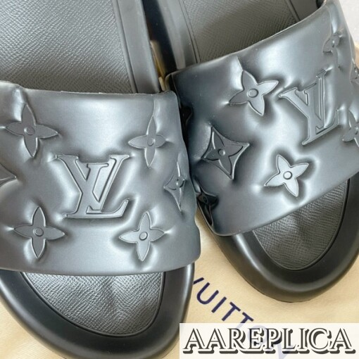 Replica Louis Vuitton Waterfront Mules In Black Monogram Rubber 6