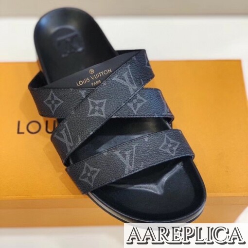 Replica Louis Vuitton Mirabeau Mules In Monogram Eclipse Canvas 4