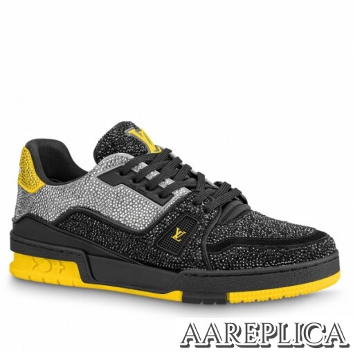 Replica Louis Vuitton LV Trainer Sneakers In Black Crystals 2