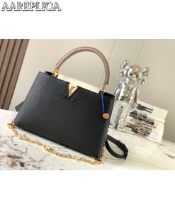 Replica Louis Vuitton Capucines MM LV Bag Black / Galet Gray / Pearly Cream M20708 2