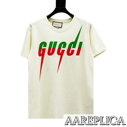 Replica GG T-shirt with Gucci Blade print White