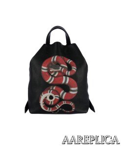 Replica Gucci GG Leather Kingsnake Print Black Backpack