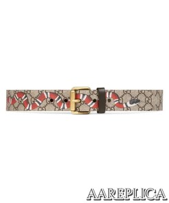 Replica Gucci GG Pre-owned Supreme Snake Print Belt Black Leather