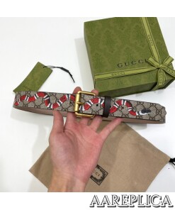 Replica Gucci GG Pre-owned Supreme Snake Print Belt Black Leather 2